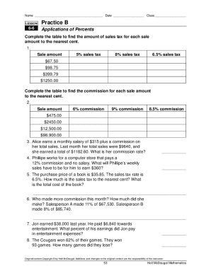 Lesson 6 6 Practice B Applications of Percents Answers  Form