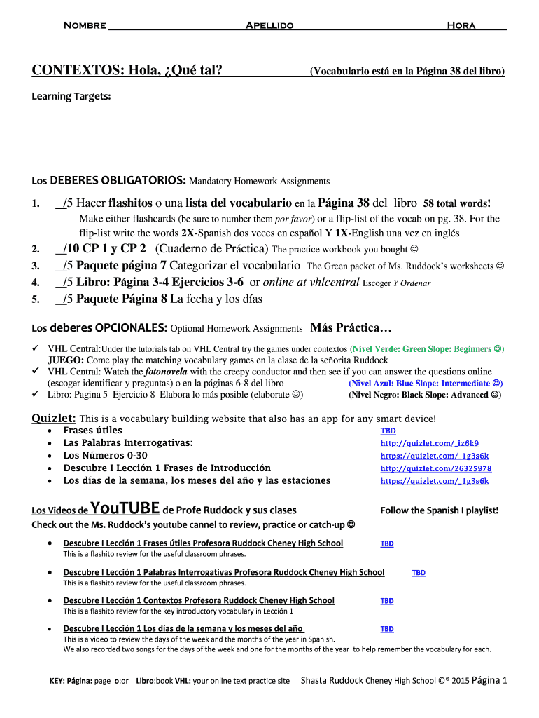 CONTEXTOS Hola Qu Tal Vocabulario Est En La Pgina 38  Cheneysd  Form