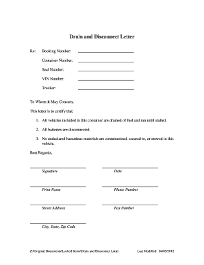 Drain and Disconnect Letter  Form