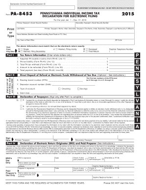 PA Individual Income Tax Declaration for Electronic Filing PA 8453 FormsPublications