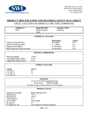 Chemical Specification Sheet  Form