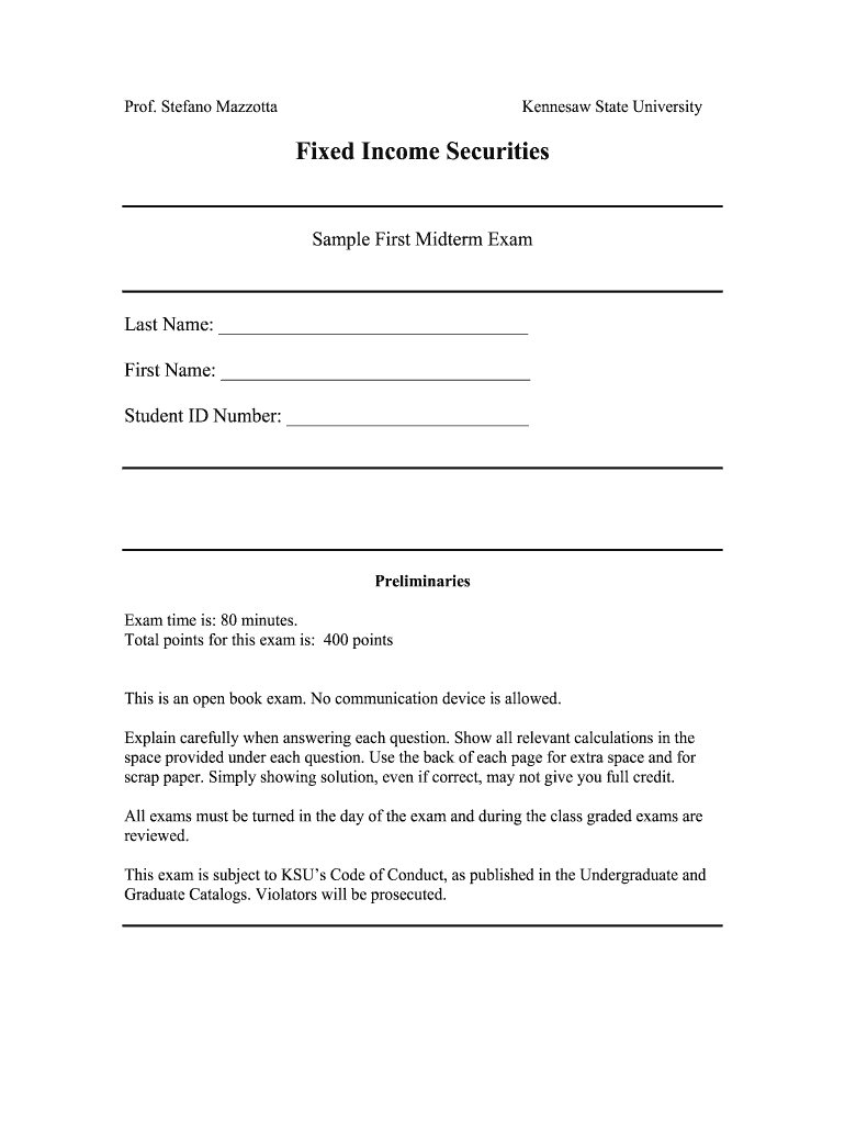 Fixed Income Securities Kennesaw State University Ksuweb Kennesaw  Form