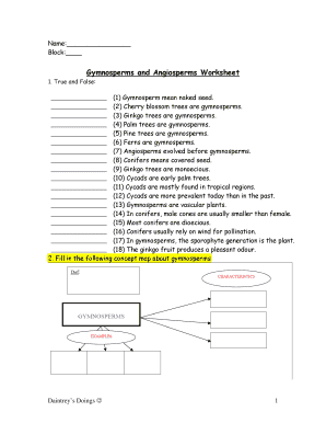 Gymnosperms and Angiosperms Worksheet Answer Key  Form