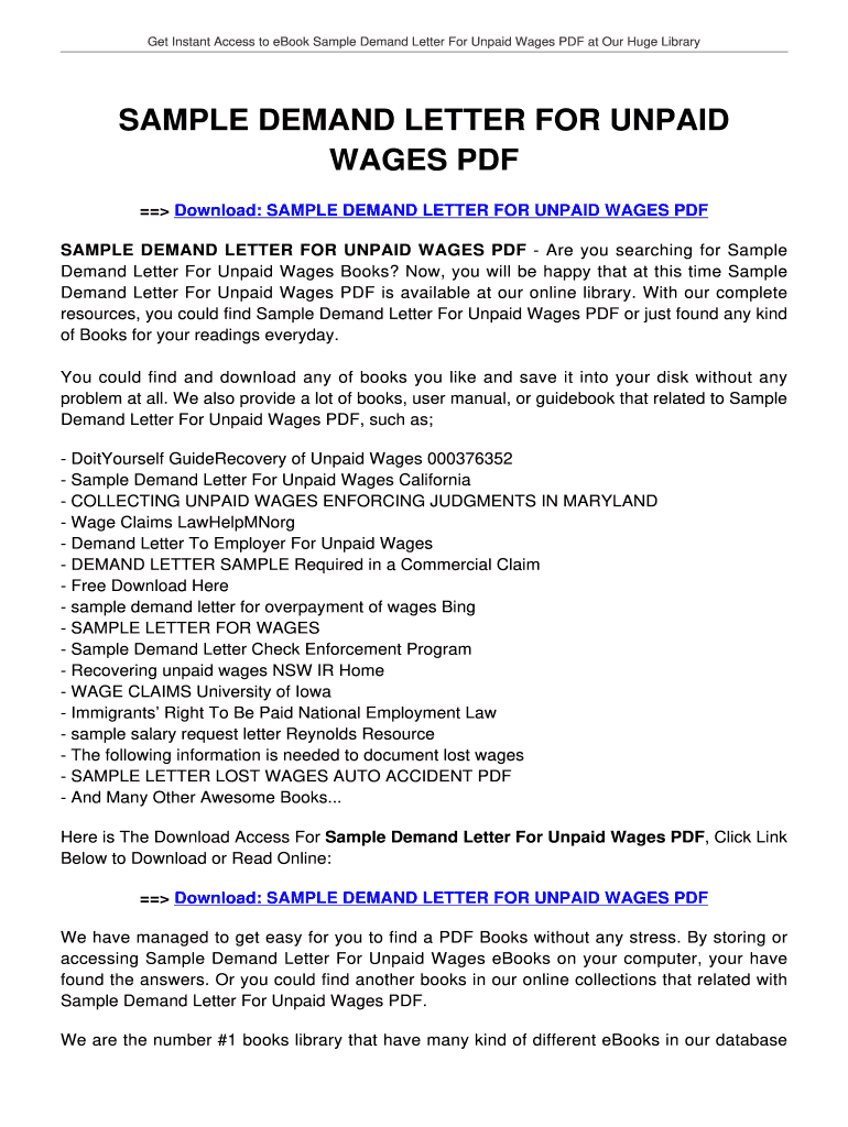 Demand Letter for Unpaid Wages Florida  Form