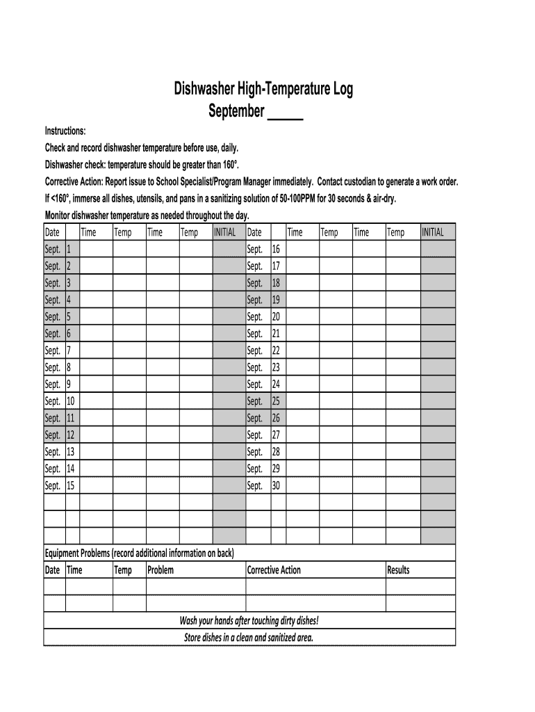 Dishwasher Log  Form