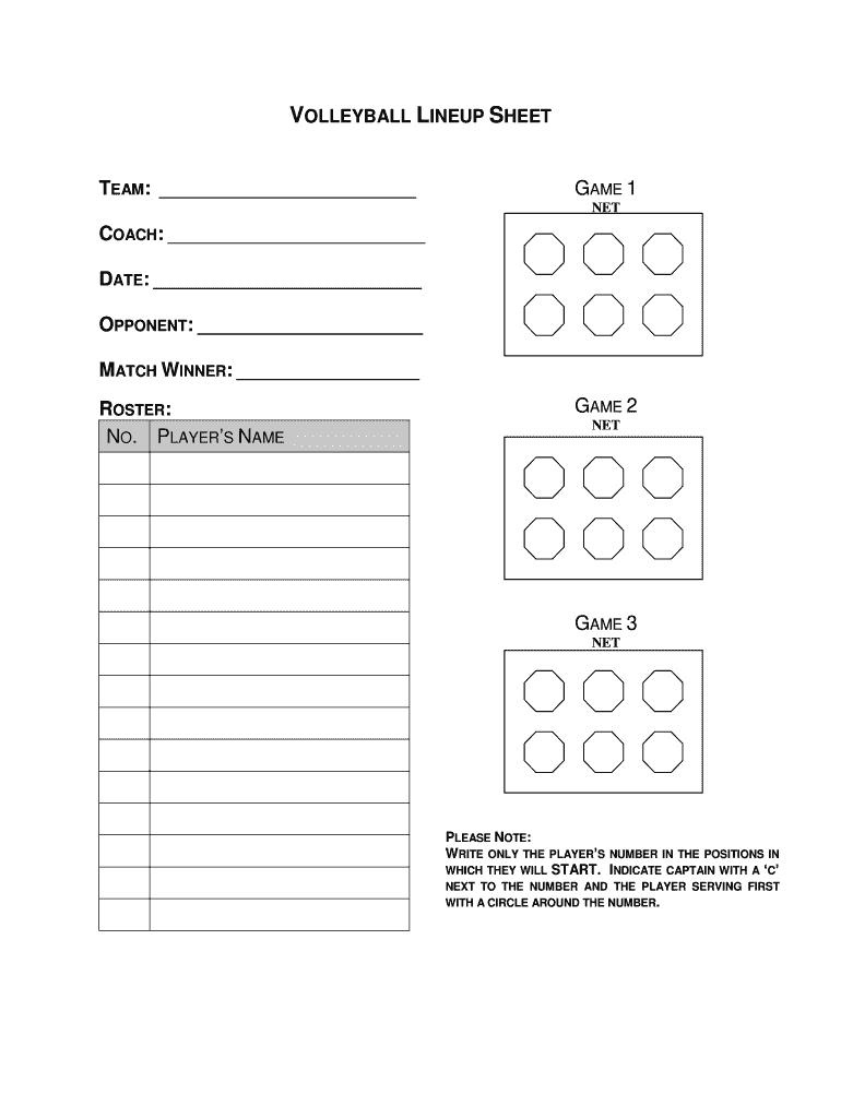 VOLLEYBALL LINEUP SHEET Regonlinecom  Form