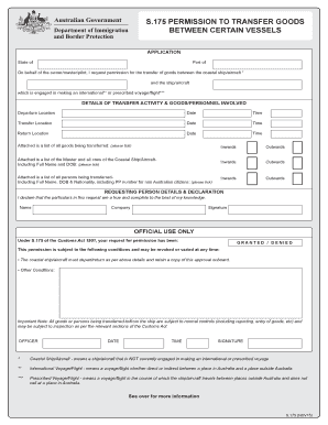 S175 Permission to Transfer Goods between Certain Vessels  Form