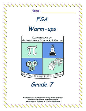 Broward County Public Schools Grade 7 Fsa Warm Ups Answers  Form