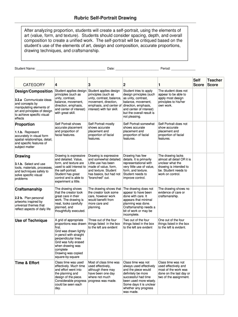 Self Portrait Rubric  Form