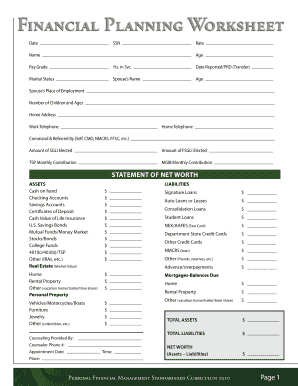 Navy Financial Planning Worksheet Excel  Form