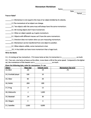 Momentum Worksheet Answer Key  Form