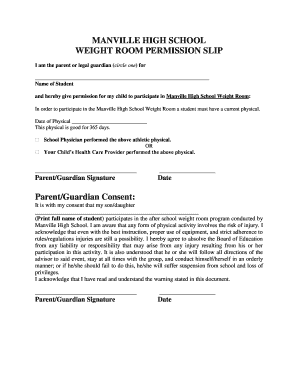 MANVILLE HIGH SCHOOL WEIGHT ROOM PERMISSION SLIP Home Monmouthregional  Form