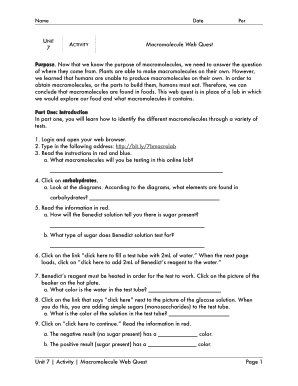 Macromolecules Webquest Answer Key  Form