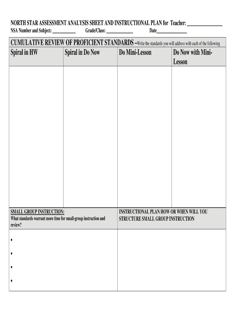 NORTH STAR ASSESSMENT ANALYSIS SHEET and INSTRUCTIONAL  Form