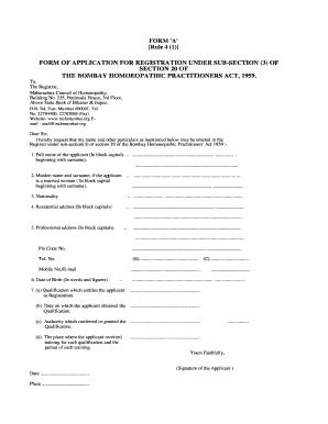 FORM a Rule 4 1 FORM of APPLICATION for REGISTRATION