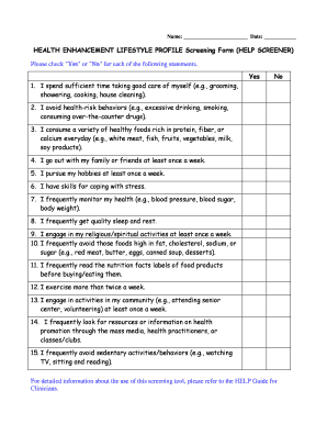 Health Enhancement Lifestyle Profile  Form