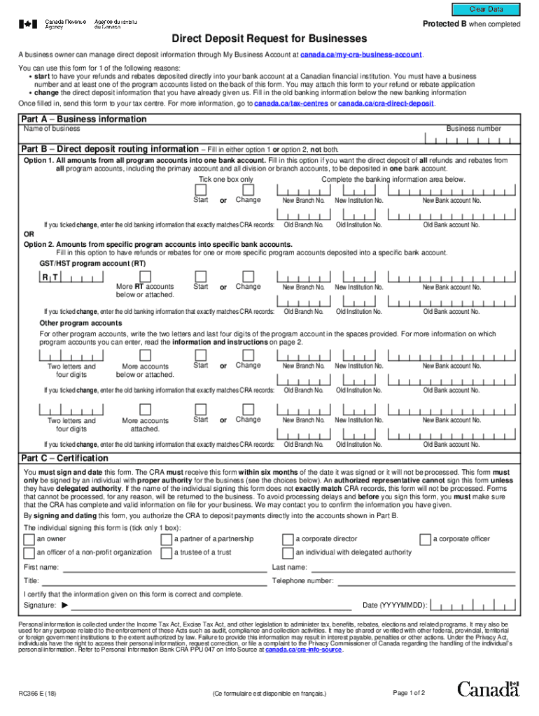  Canada Direct Deposit Request 2018-2024