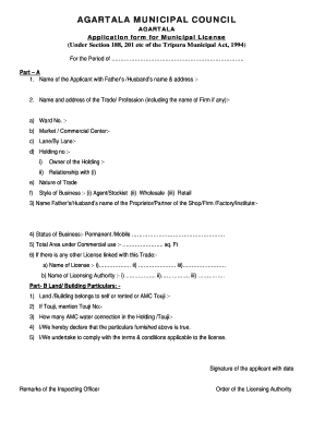Application Form for Municipal License Tripura