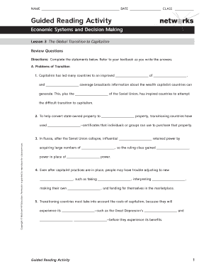 Economic Systems and Decision Making Lesson 3 the Global Transition to Capitalism  Form