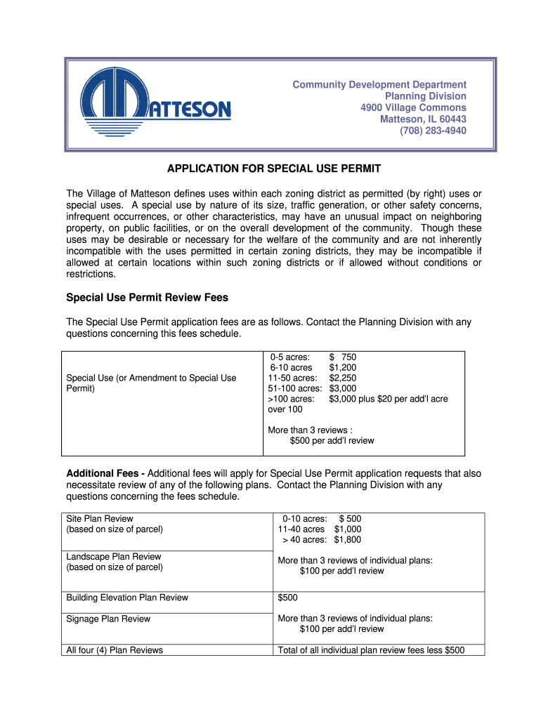  Special Use Permit Application  Village of Matteson  Villageofmatteson 2010-2024