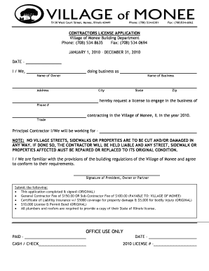 Monee Building Department  Form