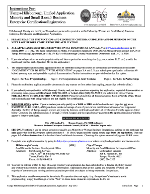 Instructions for Tampa Hillsborough Unified Application Minority Tampagov  Form