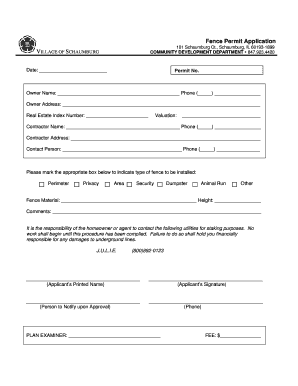 Fence Permit Application Village of Schaumburg Ci Schaumburg Il Form