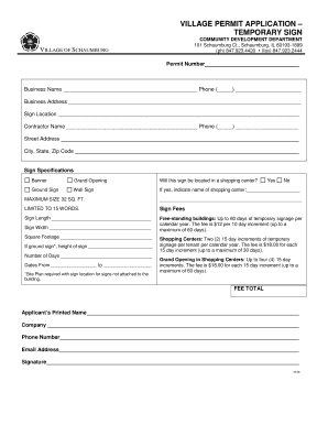 Temporary Sign Permit Application Village of Schaumburg Ci Schaumburg Il  Form