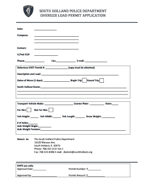 South Holland Oversize Load Permit BApplicationb Village of South Bb Southholland  Form