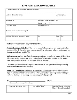 Blank 5 Day Eviction Notice  Form