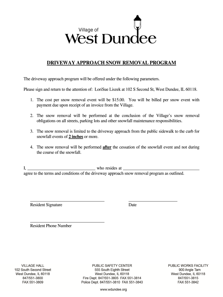 Il West Dundee Snow Removal  Form