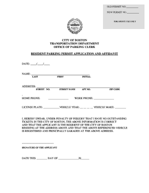 Resident Parking Permit Application City of Boston Cityofboston  Form