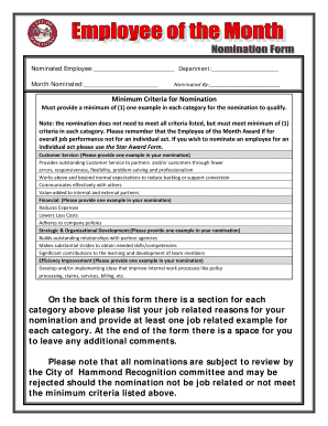 Employee of the Month Criteria Checklist PDF  Form