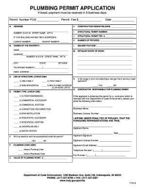 Plumbing Permit Application City of Indianapolis Indy  Form