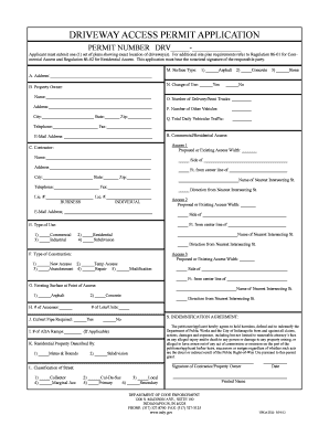 DRIVEWAY ACCESS PERMIT APPLICATION City of Indianapolis Indy  Form