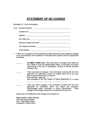 STATEMENT of NO CHANGE City of Indianapolis Indy  Form