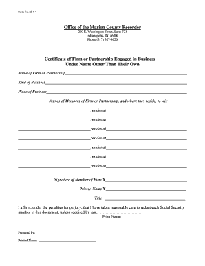 Certificate of Firm or Partnership PDF Indy  Form