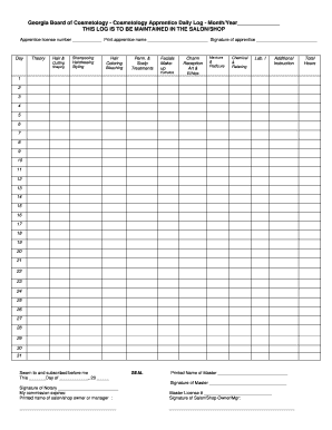 Cosmetology Daily Log Sheet  Form