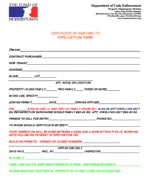 Morristown Certificate of Habitability Expiration Date  Form