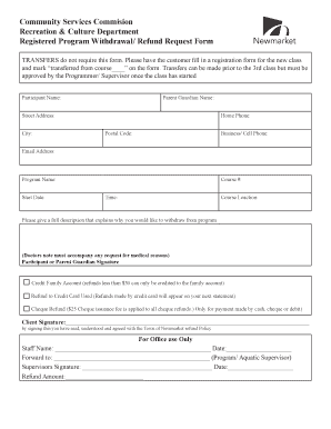 Program Refund Form Town of Newmarket