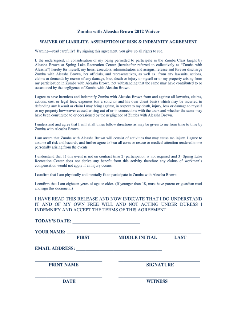 Zumba Waiver  Form