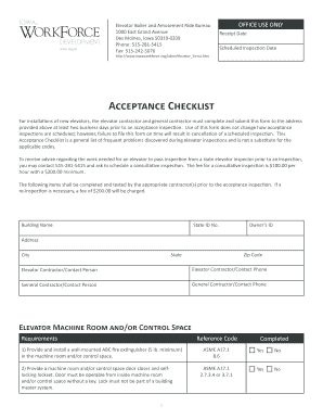 Elevator Acceptance Checklist Iowa Workforce Development Iowaworkforce  Form