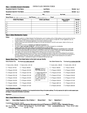 Olathe Community Swimming Pass  Form