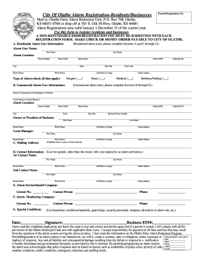 City of Olathe Alarm Registration ResidentsBusinesses Olatheks  Form