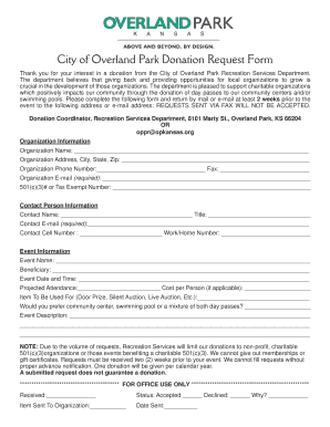 Donation Request Form City of Overland Park Opkansas