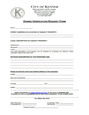 Zoning Request Form the City of Kenner