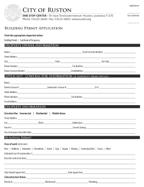 Building Permit Application City of Ruston  Form