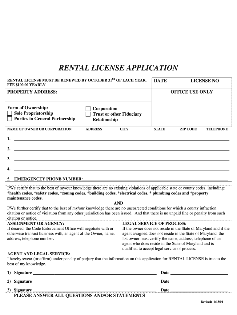 Renting License in District Heights Md Form