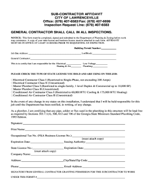 Subcontractor Affidavit PDF City of Lawrenceville, Georgia Lawrencevillega  Form