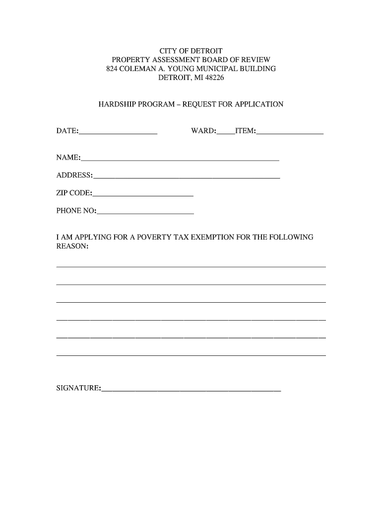 Get and Sign City of Detroit Property Tax Exemption Form